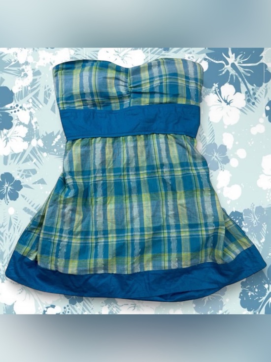 Vanity Tops - Vanity Blue & Green Plaid Strapless Camisole